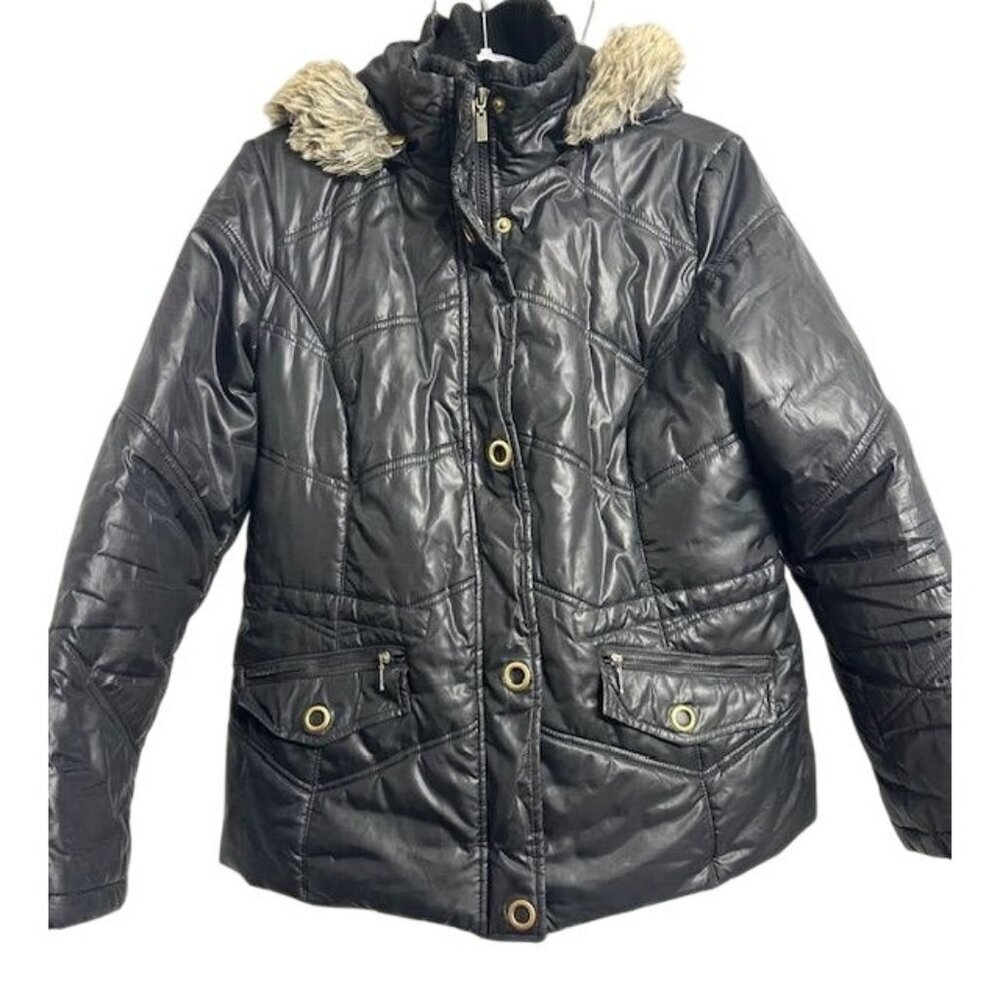Classic Elements Outerwear Y2K Waterproof Black Quilted Faux Fur Hood Jacket L